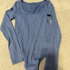 Aerie Denim Blue Ribbed Bodysuit